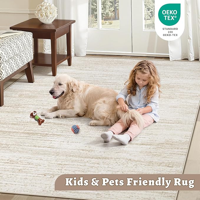 Area Rug 9x12 Living Room Rugs: Washable Modern Rug Large Non-Slip Soft Rugs Stain Resistant Printed Rug Indoor Carpet for Bedroom Kitchen Dining Room Nursery Playroom Home(Beige, 9'x12')