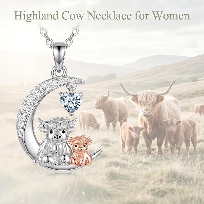 PELOVNY Teddy Bear Necklace for Women 925 Sterling Silver Bear/Highland Cow/Fox/Cat/Axolotl Birthstone Necklace Christmas Birthday Jewelry Gifts for Mom Daughter Wife Sister