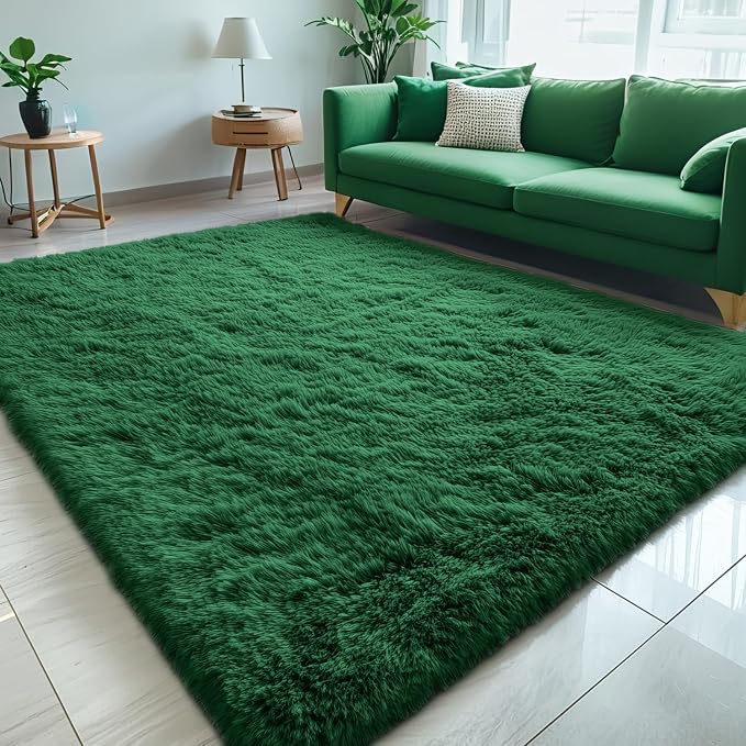 OLANLY 5x8 Machine Washable Large Area Rugs for Living Room, Bedroom, Soft Fluffy Shaggy Bedside Rug, Indoor Floor Carpet for Kids Girls and Boys, Dorms, Nursery, Home Decor Aesthetic, Dark Green
