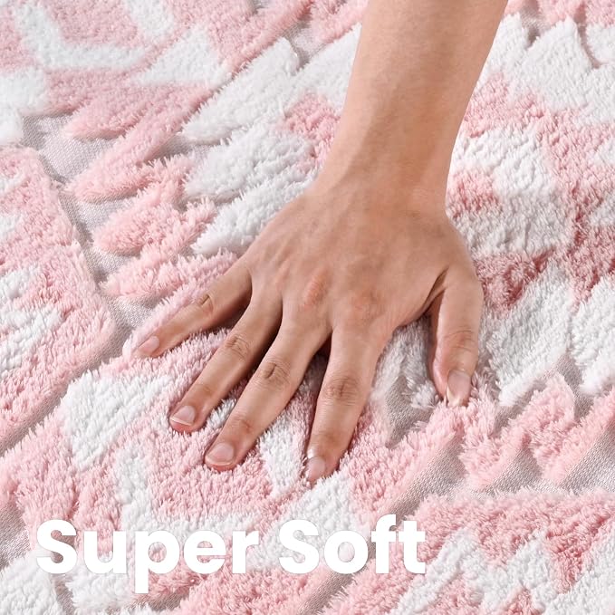 Macgace Soft Area Rug for Girls Bedroom, 4x6 Pink and White Shag Rugs | Washable Non-Slip Backing Medium Pile Modren Geometric Fuzzy Carpet for Kids Room, Classroom, Living Room, Dorm