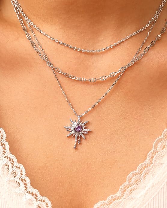 FANCIME Soluna Nexus Necklace for Women Sterling Silver Moon Jewelry Sun Pendant Fine Jewelry Gemstone Birthday Mothers Day Gifts for Wife