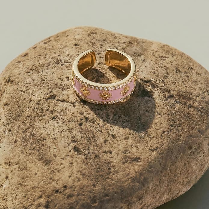 Vintage 14k Gold Ring for Women - Adjustable Carving Open Ring Unique Boho Jewelry Gift for Wedding Band & Daily Wear Ring