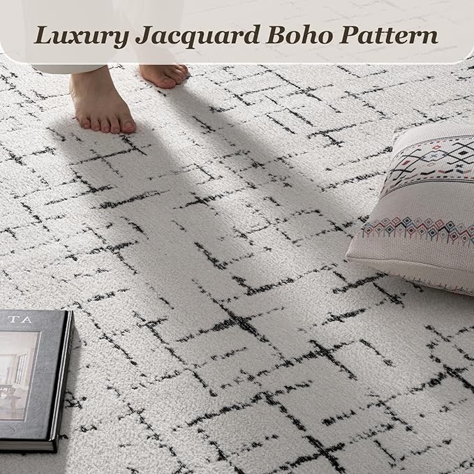 Engiw-Neutral 5x7 Area Rug for Living Room Rug-Carpet Bedroom Rugs Textured Tufted Jacquard Modern Washable Rug for Dining Room Nursery Non Slip-Black and White