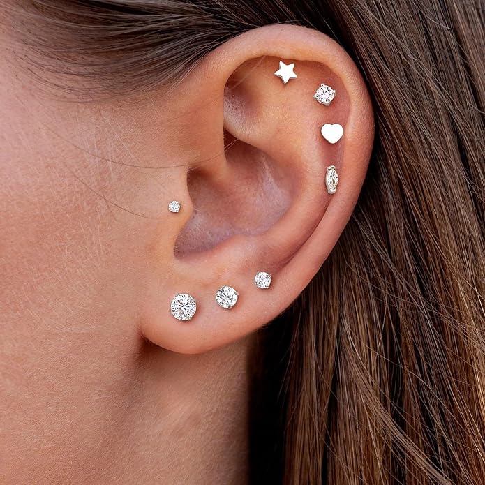 GEMQUEEN Reversible Flat Back Earrings Studs Hypoallergenic - 14K Gold Filled Surgical Steel Earring 18G Cartilage Helix Tragus Conch Piercing Jewelry Extended Internal Thread Earrings for Women Men