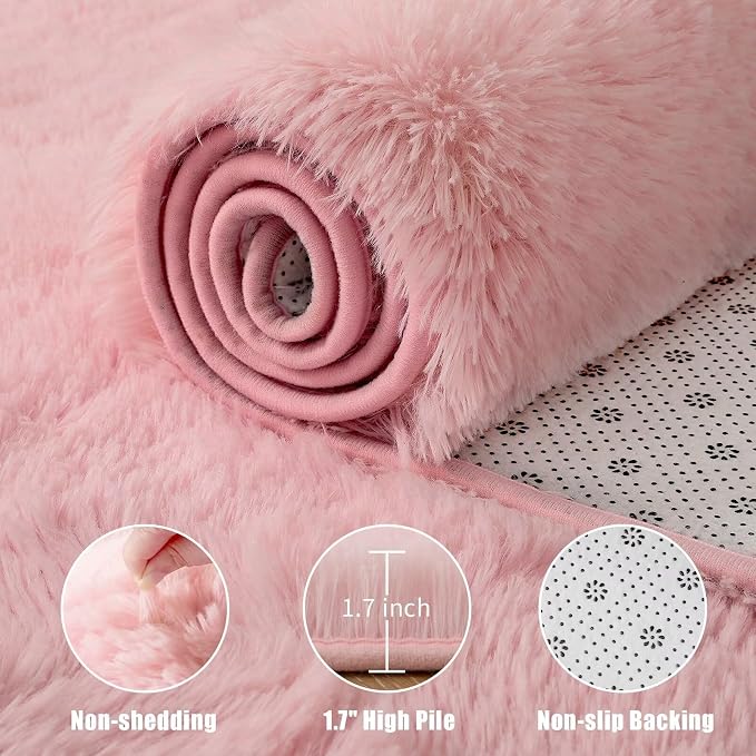 Macgace Small Throw Rugs for Bedroom, 2x3 Light Pink Mini Non-Slip Area Rug, Super Soft Plush Fluffy Carpet Modern Home Decor Aesthetic for Entryway Entrance Nursery Girls Room Dorm Office