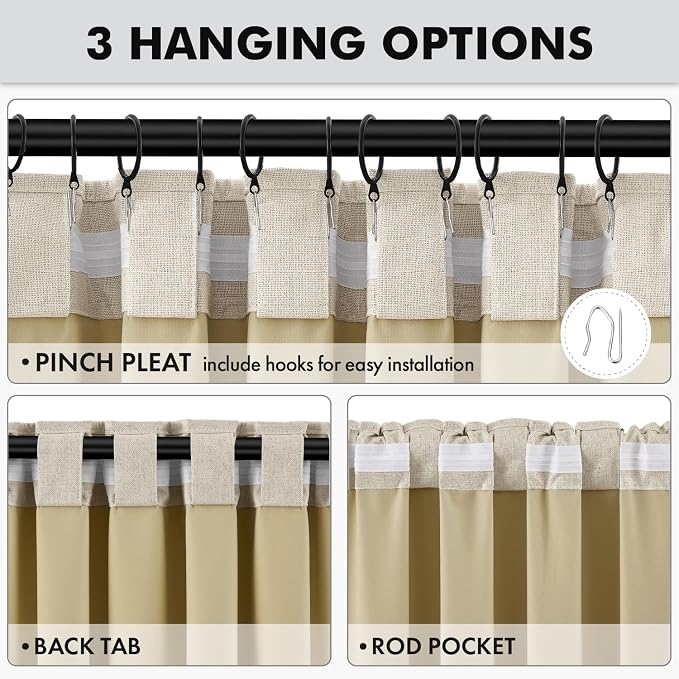 MIULEE 100% Blackout Linen Curtains 42 x 90 Inch Cobblestone 2 Panels | Thermal Insulated, Room Darkening Drapes for Bedroom Living Room, Back Tab Rod Pocket Pinch Pleated, Solid Luxury Decor