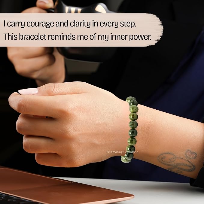 Amazing Gemstone Chrome Diopside Bracelet, Gifts for Men & Women - Protection Healing Crystal Bracelet - 8mm Gemstone Beaded Adjustable Bracelet, Pulseras para Hombres Mujer Stocking Stuffers