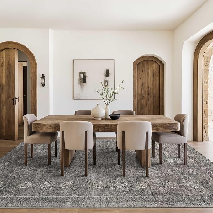 Rugxara 8x10 Area Rugs for Living Room Large Washable Rug, Taupe/Grey | Non Slip, Rug for Dining Room Bedroom Office Kids Room, Stain Resistant, Soft, Low Pile, Vintage Boho Retro Carpet,Home Decor