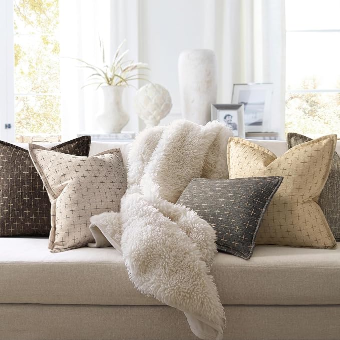 ZWJD 12x20 Pillow Covers Set of 2 Soft Polyester Textured Pillow Covers with Stylish Flange Edge Cozy Farmhouse Throw Pillows for Couch Bed Sofa Living Room