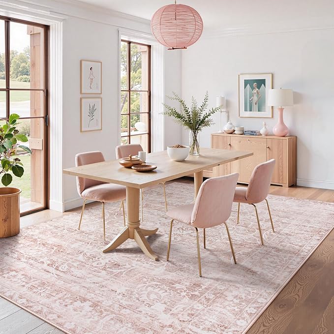 Lahome Pink Area Rugs 8x10,Floral Large Area Rugs for Girl Nursery Room | Washable Boho Living Room Rugs,Non-Slip Soft Bedroom Rug 8x10 Under Bed Rug for Dining Room Table Office Aube (Pink,8'X10')