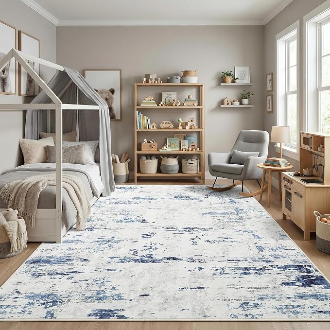 GarveeHome 9x12 Abstract Area Rug Neutral Washable Living Room Bedroom Rug | Soft Low Pile Non Slip Accent Rug for Living Room, Dining Room, Modern Neutral Beige Indoor Carpet