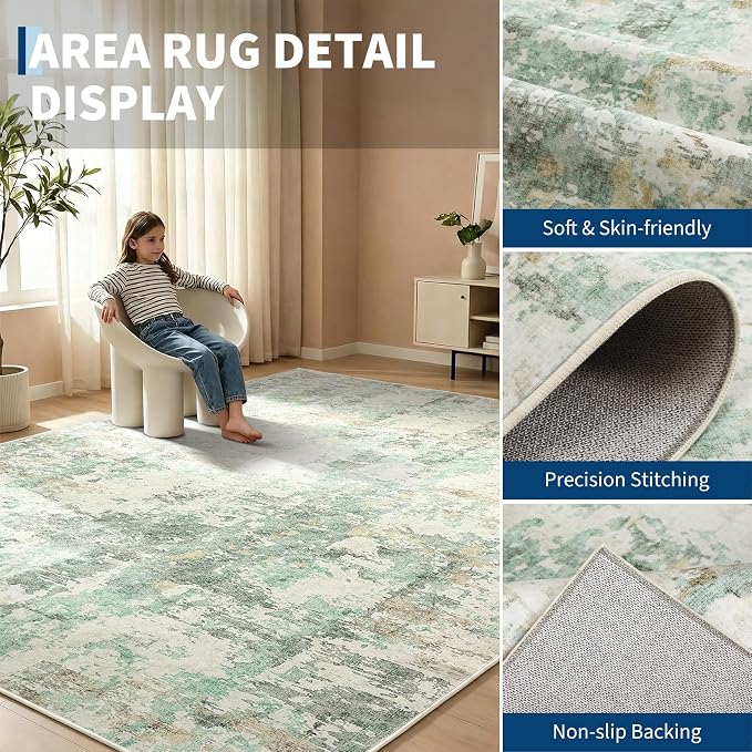 GarveeHome 8x10 Abstract Area Rug Neutral Washable Living Room Bedroom Rug | Soft Low Pile Non Slip Accent Rug for Living Room, Bedroom, Dining Room, Modern Indoor Carpet