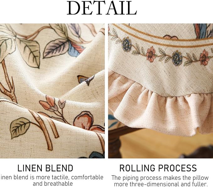 ISAENNE Vintage Linen Throw Pillow Cover,Set of 2,Diameter 16"-Cornucopia A | Designer Elegant French Round Pillow Cover,Concealed Zipper Design,Floral Pattern,Sofas,Bedroom,Living Room,Lounge Chairs