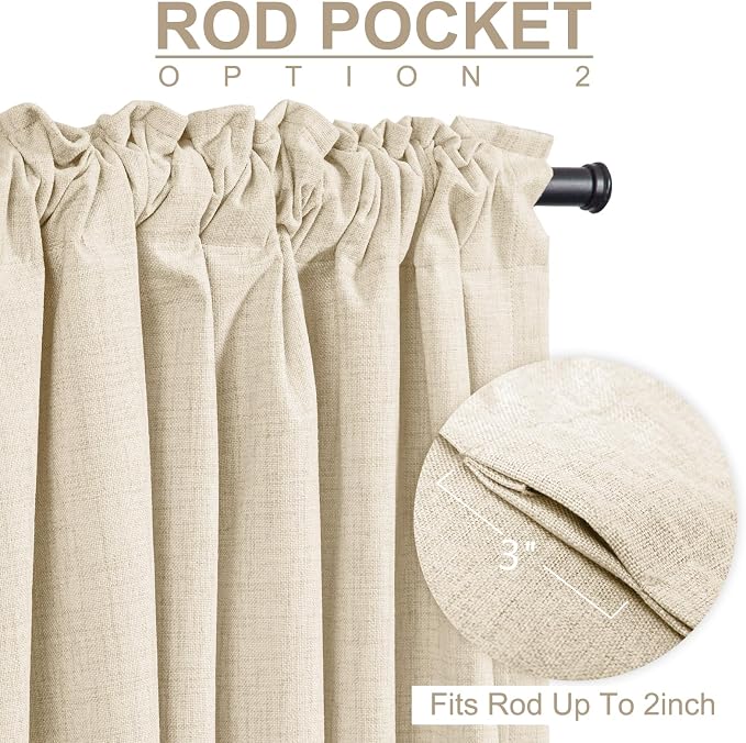 100% Blackout Shield Linen Blackout Curtains for Bedroom 72 Inches Long, Back Tab/Rod Pocket Living Room Drapes, Thermal Insulated Blackout Curtains 2 Panels Set, 50" W x 72" L,Cream Beige