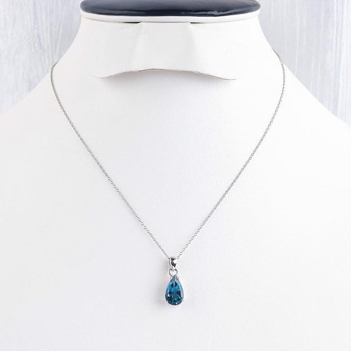 InfinityGemsArt London Blue Topaz Necklace for Women, Natural December Birthstone, Prong Set Gemstone, Dainty Handmade 925 Sterling Silver Necklace 18 Inch Chain, Minimalist Jewelry for Her - Mom