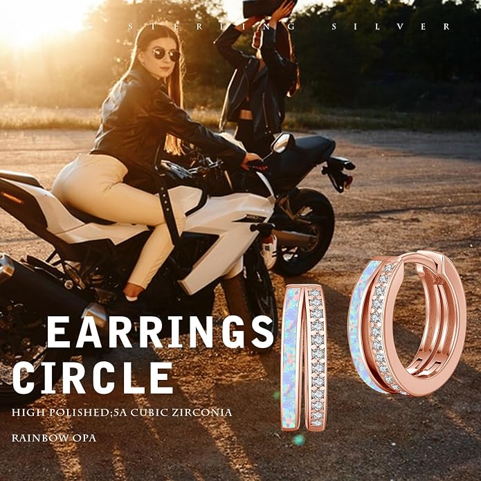 MEDWISE Mothers Day Gifts for Mom Multi Colored Opal Hoop Earrings for Women 925 Sterling Silver Huggie Hoop Earrings Jewelry Gift for Women Daughter Wife Mom Friends