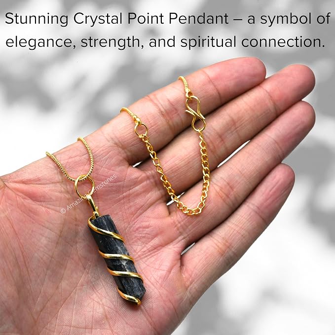 Blue Aventurine Crystal Necklace Pendant For Women, Gold Wire Wrapped Dainty Minimalist Healing Crystal Necklaces For Men Unisex Necklace Jewelry With 20" Inches Adjustable Chain & Leather Cord