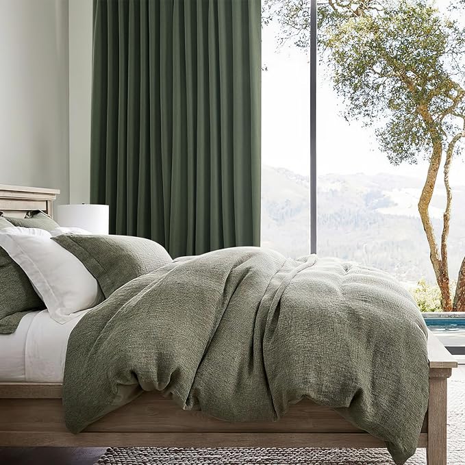 QJmydeco Blackout Curtains 95 Inches Long, Light Blocking Vintage Dark Green Curtains for Bedroom Heavy Duty Thick Soundproof Thermal Insulated Viral Pleated Drapes Dining Room (W50 x L95 Olive)