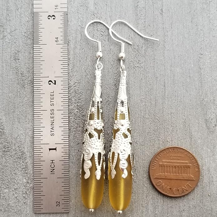 Handmade Sea Glass Earrings, Hawaiian Jewelry for Women, Long Teardrop Earrings Beach Jewelry, Sea Glass Jewelry For Women Birthday Gift For Her