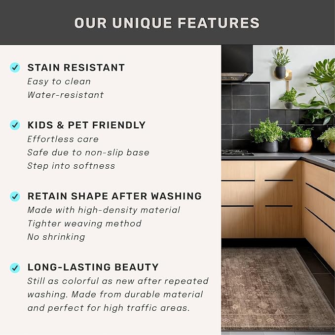Hazo Haus Brown Rug for Living Room 10x12 - Large Vintage Western Eclectic Unique Neutral Taupe, Washable Low Pile Non-Slip Area Rug for Dining Under Table, Bedroom Under Bed, Home Office