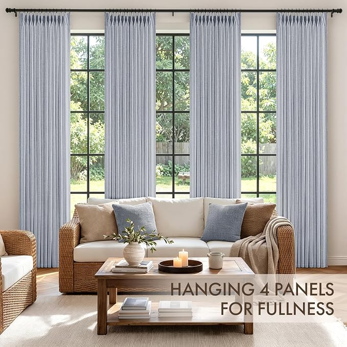 MIULEE 4 Panels Set Pinch Pleated Linen Curtains 102 Inches Long for Living Room Bedroom, Thick Linen Drapes Pleat Back Tab Memory Trained Light Filtering Chambray Blue Window Curtains with Hooks