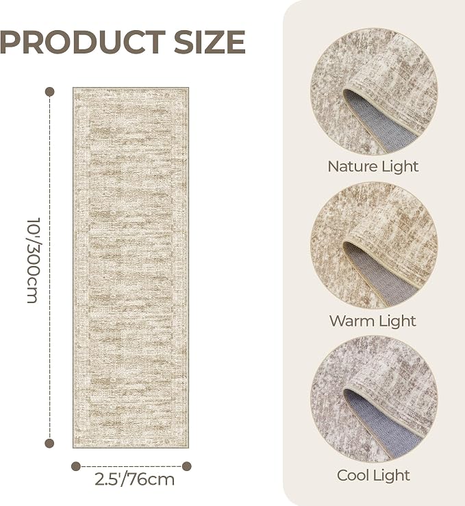 2'6 x 10' Runner Rug Non Slip,Washable Kitchen Rugs,Brown | 10 ft Runner Rug for Hallway,Entryway,Bedroom,Bathroom,Living Room,Thin,Soft, Long Rug,Stain Resistant Indoor Carpet