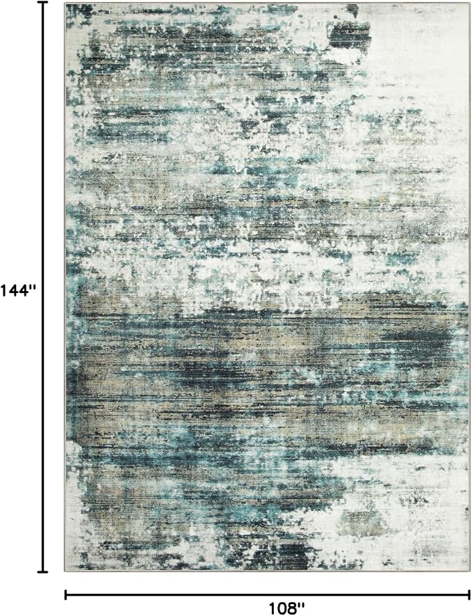 9x12 Area Rugs Washable Rug: Modern Abstract Living Room Rug Soft Anti-Skid Thin Carpet Indoor Floor Non-Shedding Carpets for Bedroom Dining Room Farmhouse Nursery Home Office Green Multi