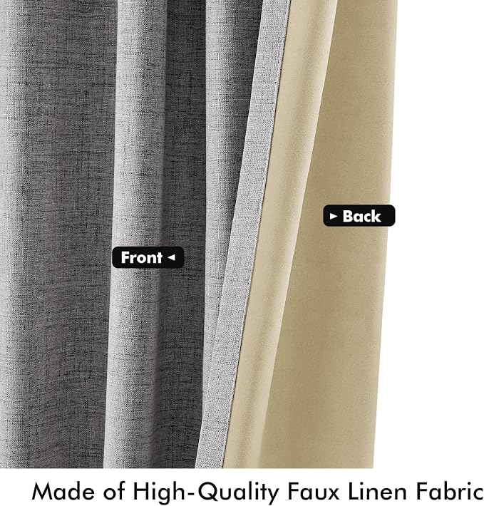 MIULEE 100% Blackout Linen Curtains 42 x 90 Inch Glacier Gray 2 Panels | Thermal Insulated, Room Darkening Drapes for Bedroom Living Room, Back Tab Rod Pocket Pinch Pleated, Solid Luxury Decor