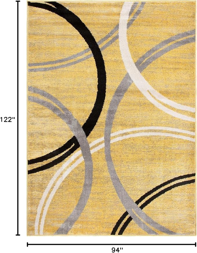 Rugshop Wavy Circles Jute Backing Living Room Area Rug Yellow 7'10" x 10'2"