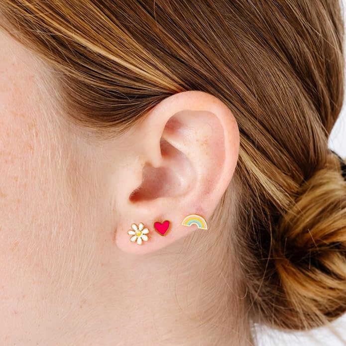 Colorful Stud Earrings - Gold, hypoallergenic, flat back earrings, all-day comfort for sensitive ears
