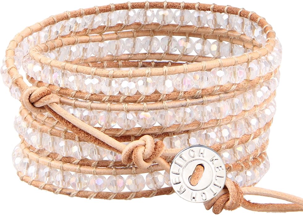 KELITCH Women Friendship Bracelets Crystal Beads 5 Wrap Bracelet Leather Handmade Boho Jewelry