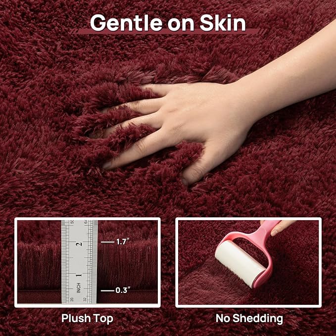 Deerhoo Large Shag Area Rugs 8 x 10, Plush Fuzzy Rugs for Living Room, Ultra Soft Fluffy Furry Rug for Bedroom, Indoor Carpet Nursery Rugs for Kids Room Home Decor, Burgundy