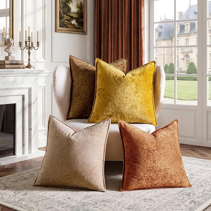 a moment Throw Pillow Covers 16X16 Inch 4 Packs,Soft Velvet Decorative Pillow Cases with 3D Ice Flower,Texture Modern Accent Cushion Covers for Sofa Couch Home Decor Maple Dusk
