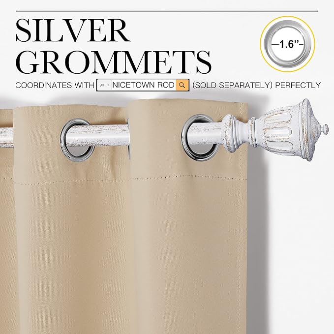 NICETOWN Room Darkening Draperies Window Curtain Panels, Thermal Insulated Grommet Room Darkening Curtains for Bedroom (Biscotti Beige, 2 Panels, W42 x L50 -inch)