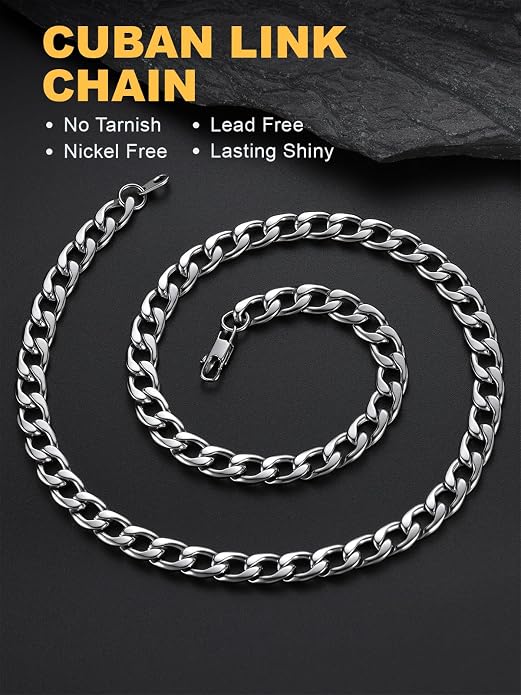 U7 Cuban Link Chain for Men Women Stainless Steel Curb Necklace, 7/9/12/15 MM Chunky Chain Silver/Gold/Black Mens Hip Hop Jewelry 18''-30''