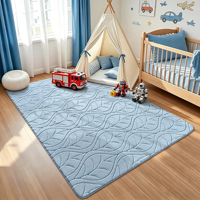 Macgace Soft Area Rug for Girls Bedroom, 4x6 Blue Geometric Shag Rugs | Washable Non-Slip Backing Medium Pile Modren Fuzzy Carpet for Kids Room, Classroom, Living Room, Dorm