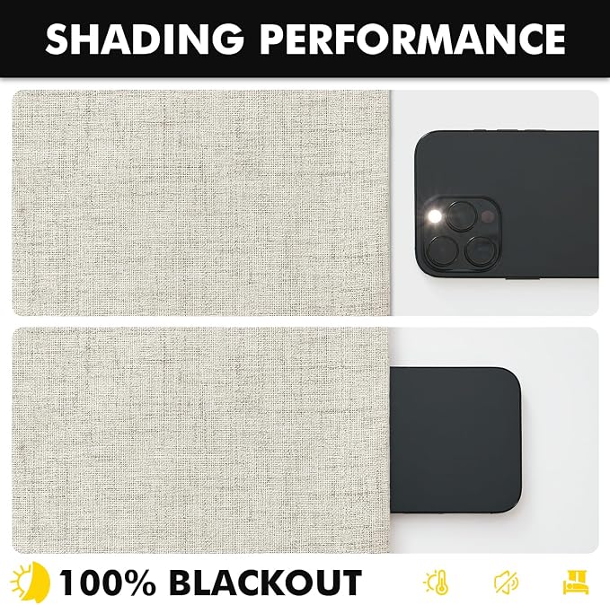 MIULEE 100% Blackout Linen Curtains 42 x 63 Inch Light Cream 2 Panels | Thermal Insulated, Room Darkening Drapes for Bedroom Living Room, Back Tab Rod Pocket Pinch Pleated, Solid Luxury Decor