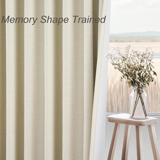 Topfinel Cream White Linen Blackout Curtains 63 Inches Long 2 Panels for Small Window Natural Cream Boho Farmhouse Linen Blend Texture Insulated Hook Belt Back Tab Pocket Pleated Drapes (W52 x L63)