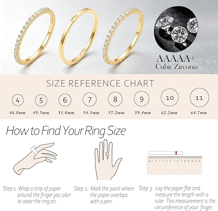 Purplepig Stackable Rings for Women Non Tarnish, Two Tone Mixed Metal Dainty Eternity Band Set, 14K Gold & Sterling Silver Plated Cubic Zirconia Hypoallergenic Wedding Thumb Pinky Rings Size 4-11