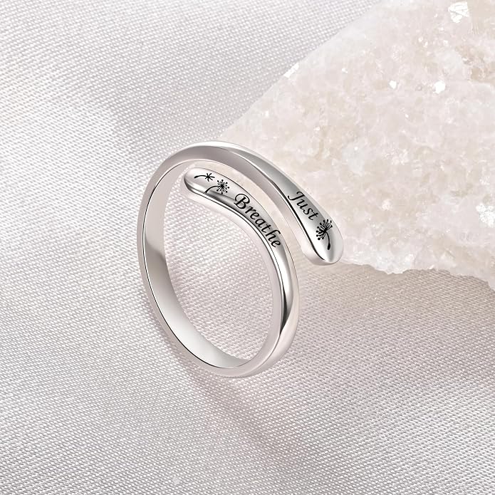 Fookduoduo 925 Sterling Silver Ring Inspirational Jewelry adjustable Wrap Open Rings for Women