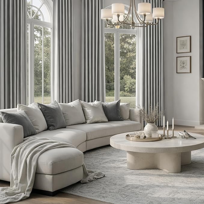 HOMEIDEAS 2 Panels Silver Grey Faux Silk Blackout Luxury Curtains, 52 X 108 Inch Room Darkening Satin Thermal Insulated Window Drapes for Bedroom Decor, Indoor, Living Room