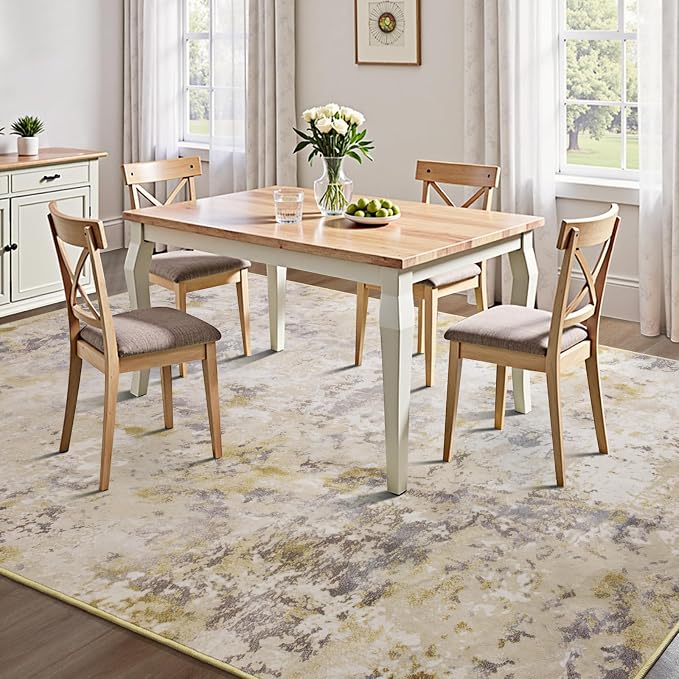 Kelarea 6x9 Rug for Living Room, Khaki Washable Non-Slip Rugs, Modern Abstract Large Rugs Low Pile Soft Carpet for Bedroom, Kitchen, Dining Room, Classroom, Dorm, Nursery, Home Office