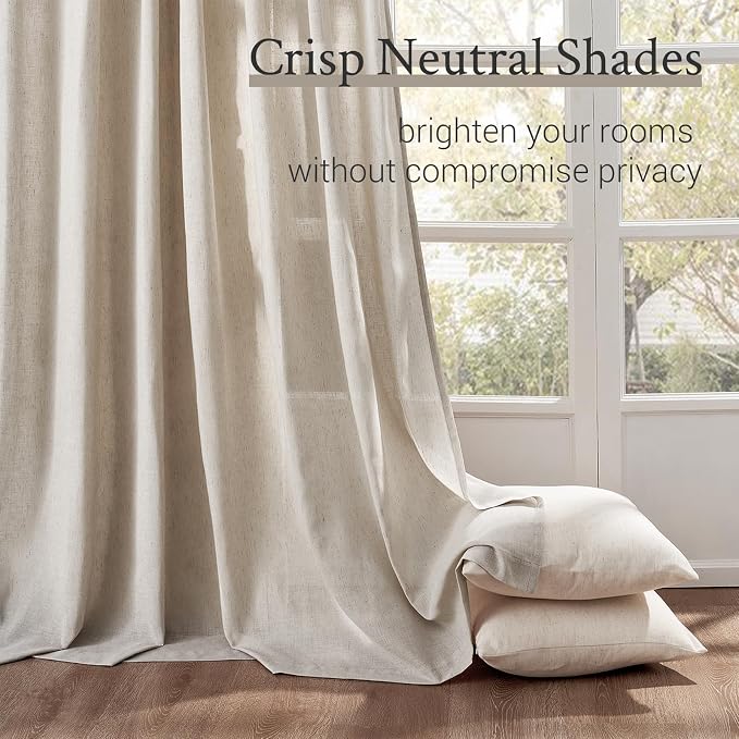 100 Inches Long Oatmeal Colored Pinch Pleat Sheer Curtains with Hooks,Back Tab Semi Transparentes Light Filtering Linen Cotton Blend Ocher Tone Rustic Cabin Style Drapes Curtains,40x100 inch Length