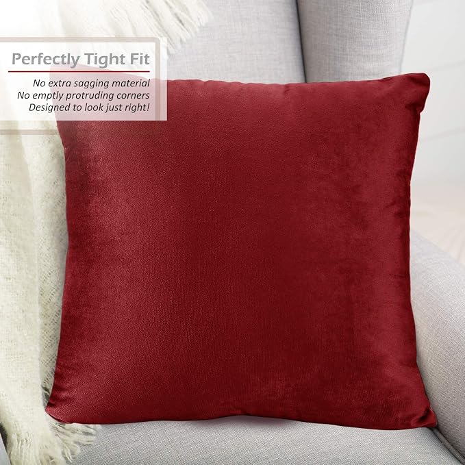 Nestl Throw Euro Pillow Covers, Cozy Velvet Decorative Pillow Covers 26 x 26 Inches, Soft Solid Couch Pillow Case for Sofa, Bed and Car, Set of 2 - Cherry Red