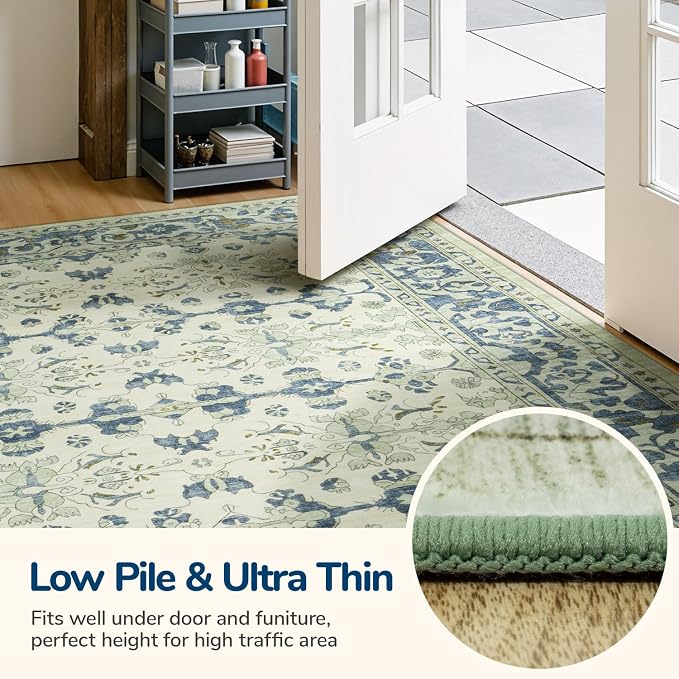 Lessymo Washable Area Rug for Living Room,9x12 Large Rugs with Non-Slip Backing,Soft Boho Carpets for Bedroom Dining Room Nursery Home Office,Light Blue