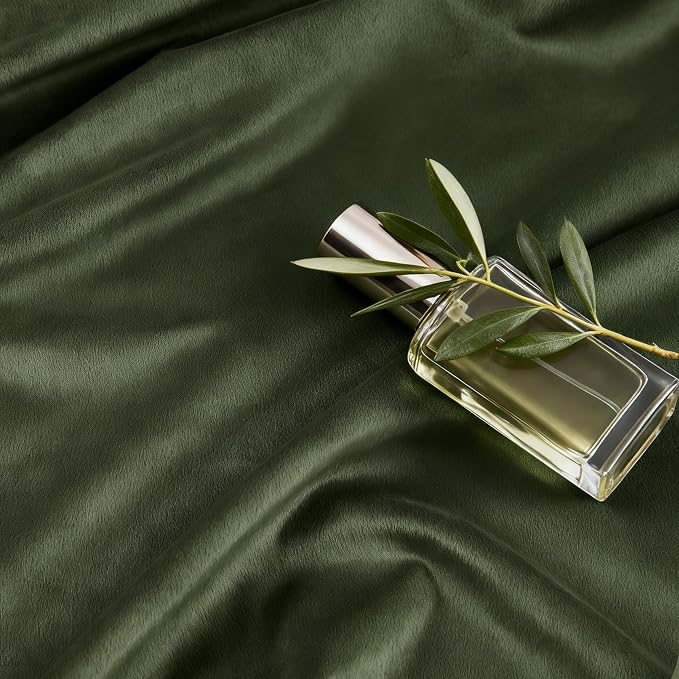 HOMEIDEAS 100% Blackout Olive Green Velvet Curtains, Thermal Insulated Luxury Vintage Winter Christmas Velvet Drapes for Bedroom, Living Room, Home Decor, 52 x 108 Inch, 2 Panels