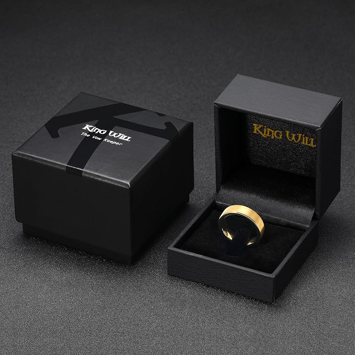 King Will Basic Gold/Rose Gold/Brown Plated Tungsten Wedding Band for Men/Women, 2mm/4mm/6mm/8mm/10mm/12mm Width Band Rings, Pipe Cut Matte Brushed Finish Cigar Band Ring Comfort Fit