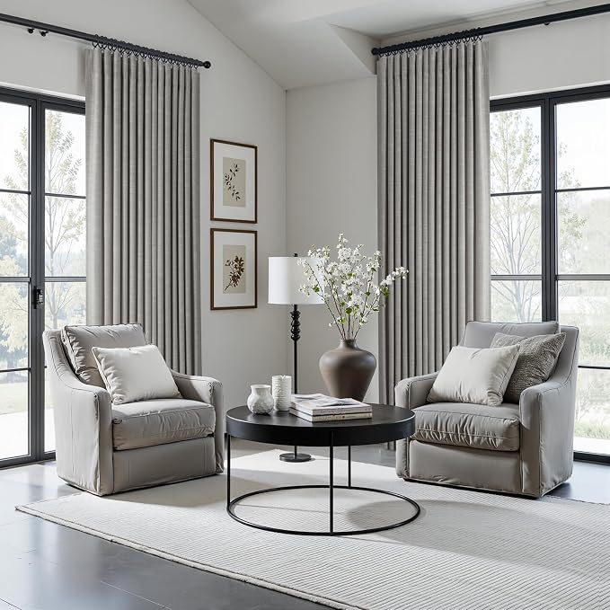 Topfinel 84 Inch Long 100% Blackout Grayish Blue Curtains, Room Darkening Rustic Linen Blend Drapes with Back Tab & Rod Pocket for Bedroom, Rustic Neutral Window Treatment, Blue Grey 52" W*84" L