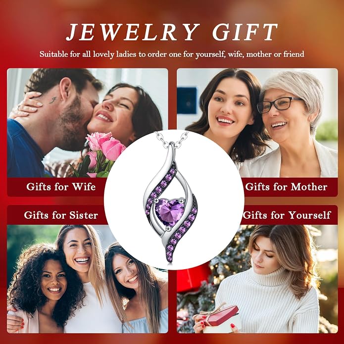 KiiKii Birthday Gifts for Women Birthstone Necklace Platinum Plated 925 Sterling Silver Forever Love Heart Pendant Meaningful Jewelry Gifts for Wife Mom