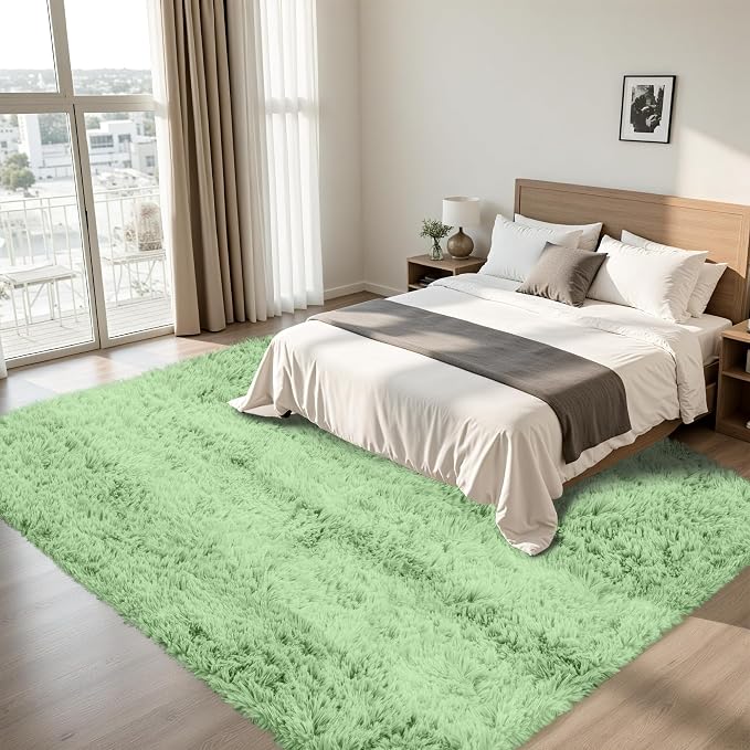 8x10 Area Rug for Living Room:Ultra Soft Fluffy Shag Light Green Rugs,Large Fuzzy Plush Indoor Non Slip Carpet Washable Rug for Bedroom Kids Nursery Office Dorm Modern Decor(Light Green 8'x10')